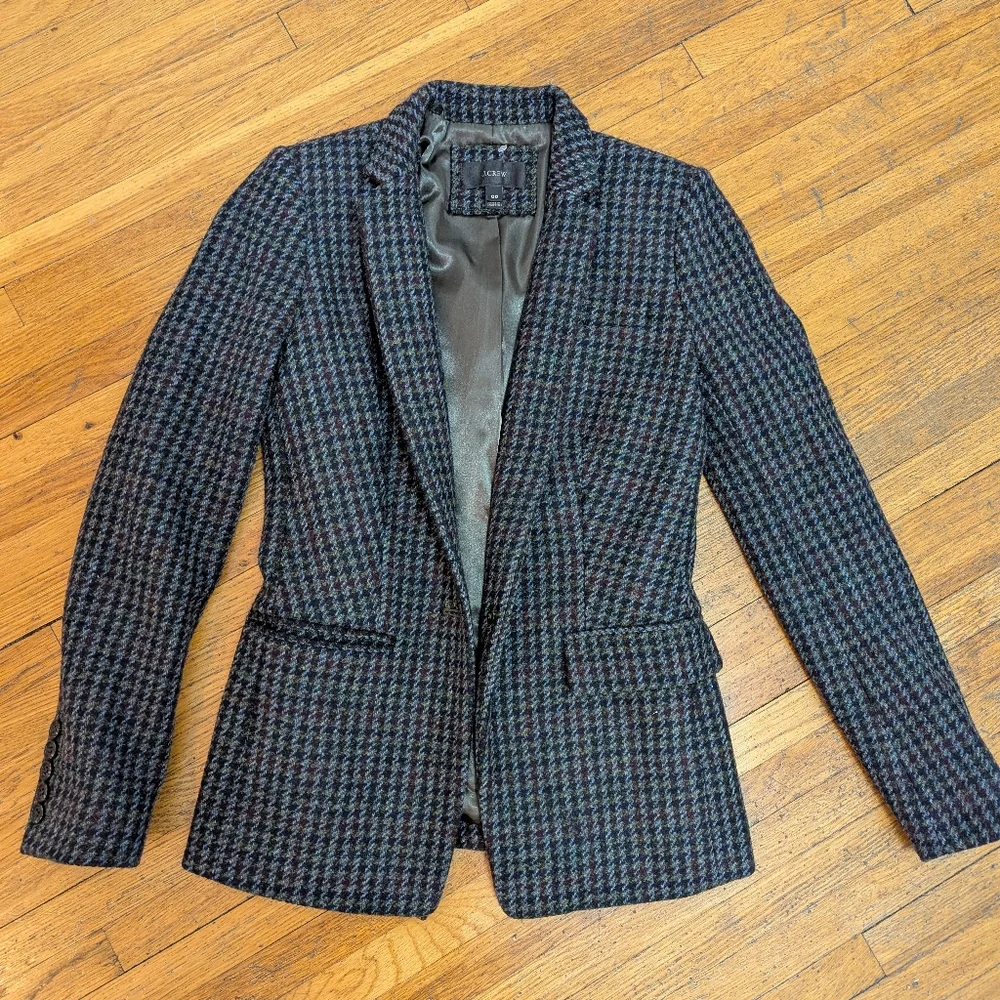 J. Crew. Houndstooth Regent Wool Blazer In Olive Amber Size 00